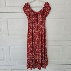 Red Floral Maxi Dress with Scoop Neck